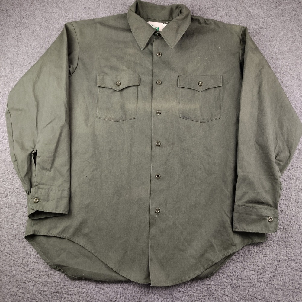 VTG 80s Key Work Shirt Mens XL Green Long Sleeve Button Up Made in USA